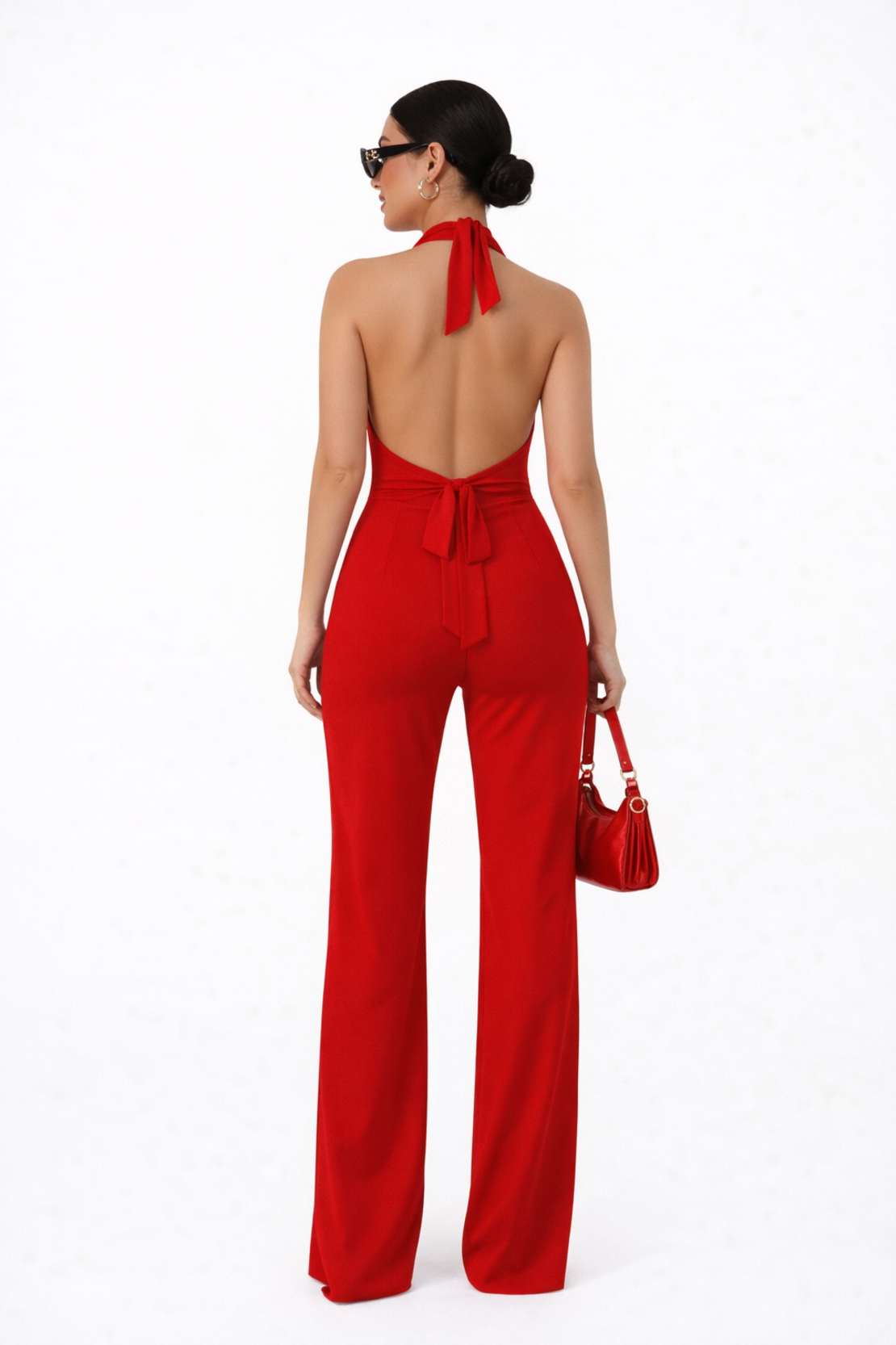 RED DIVA Елегантен гащеризон с гол гръб и дълбоко деколте