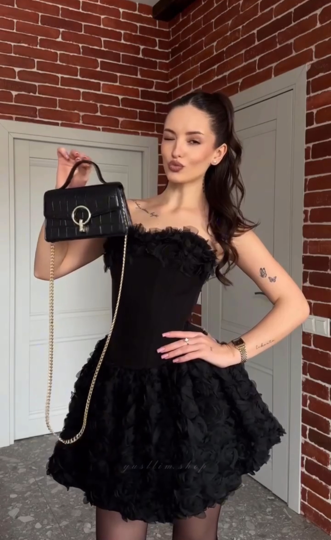 “ Angel Rosé Bloom Corset” Dress - Черна рокля