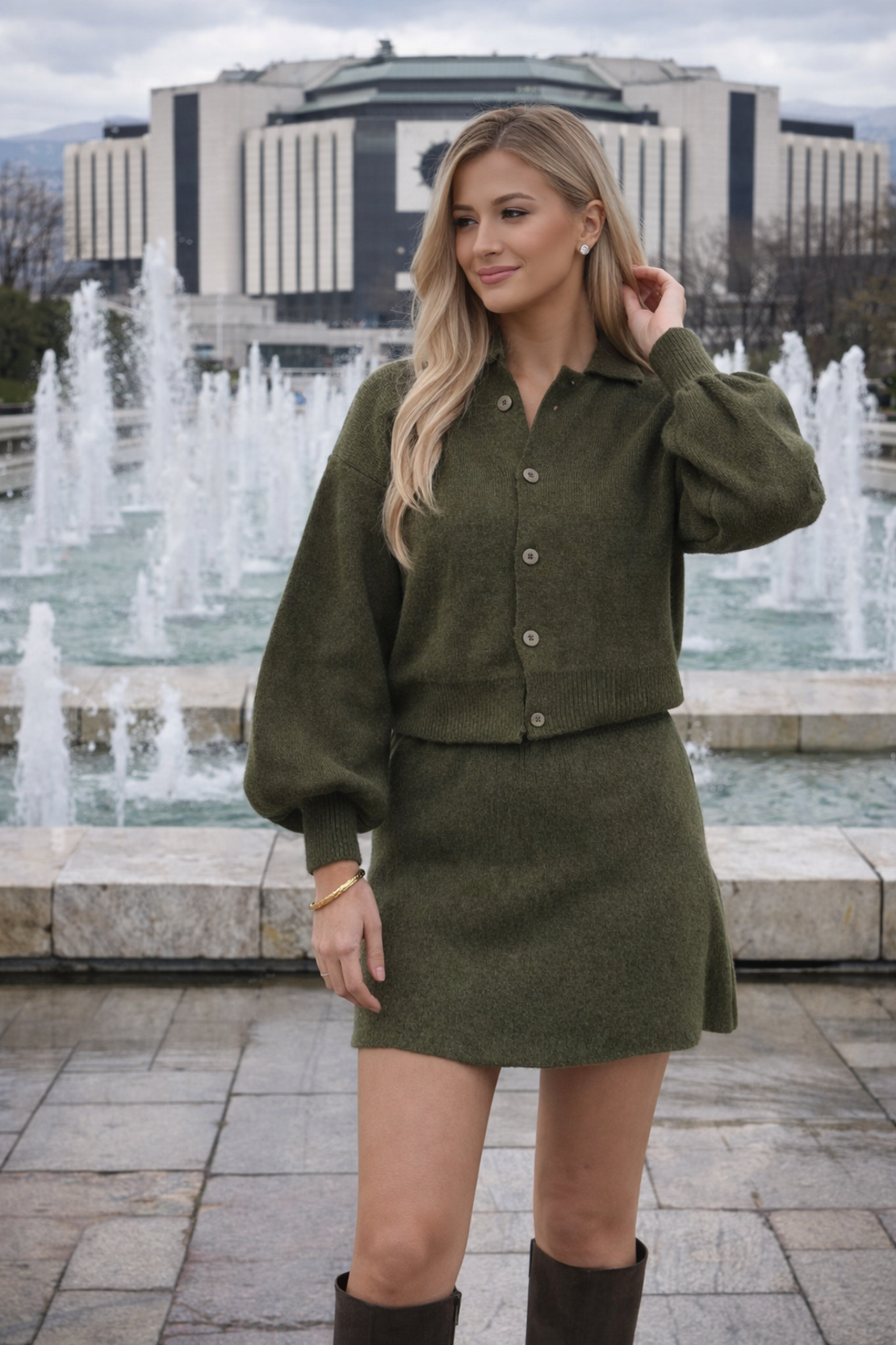 Winter Muse green – плетен комплект жилетка и пола