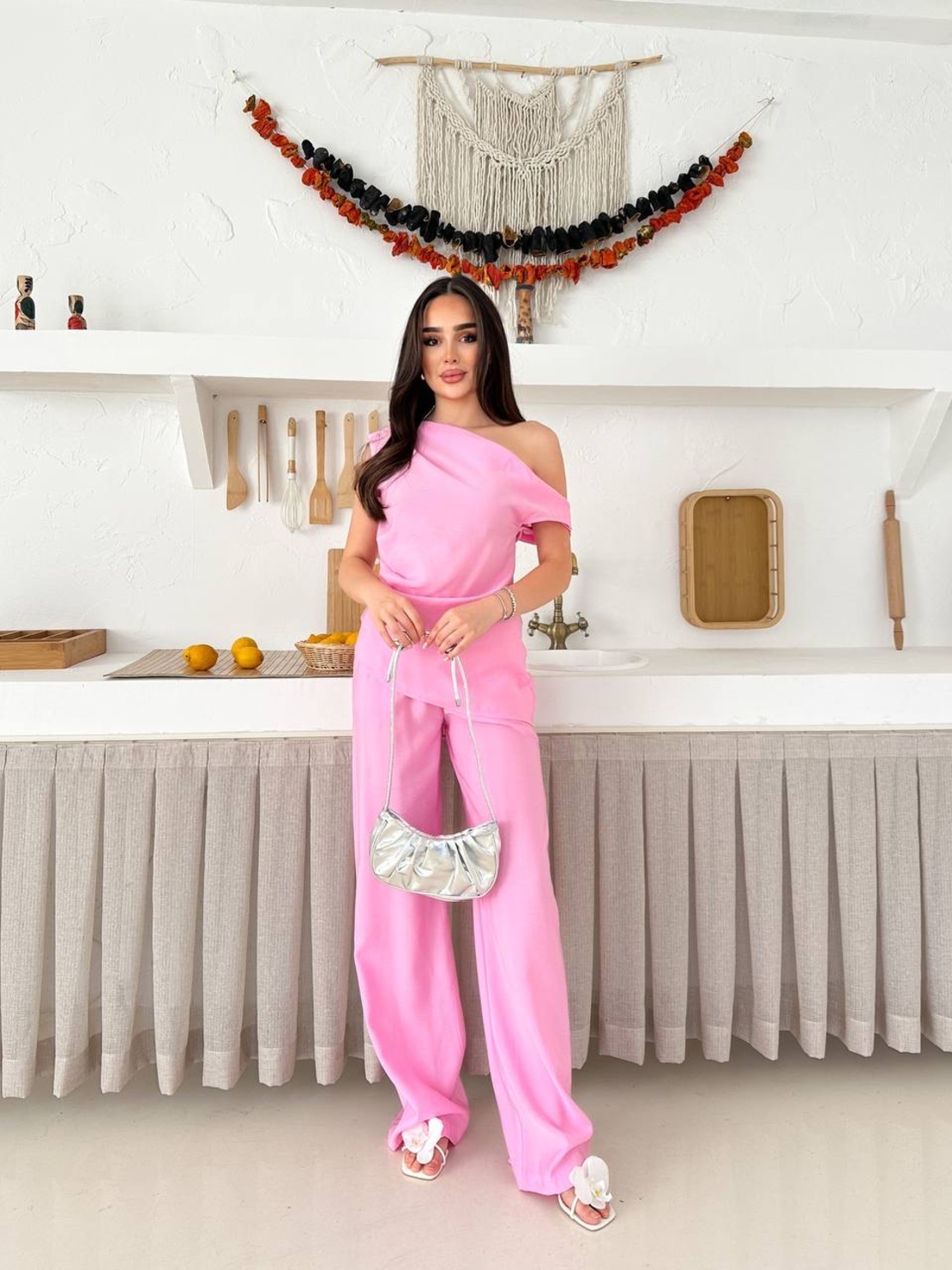 Relax Chic Set Pink – Панталон с ластик и издължен топ с паднало рамо