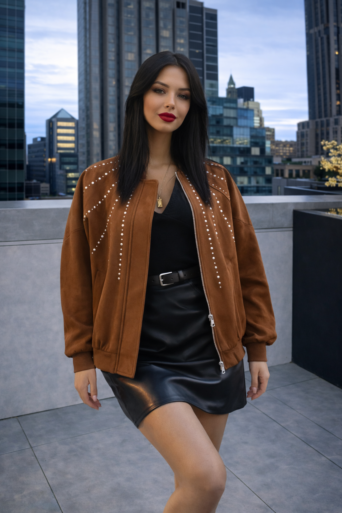 Bomber Chic Brown - яке/бомбър от набук с кабзи