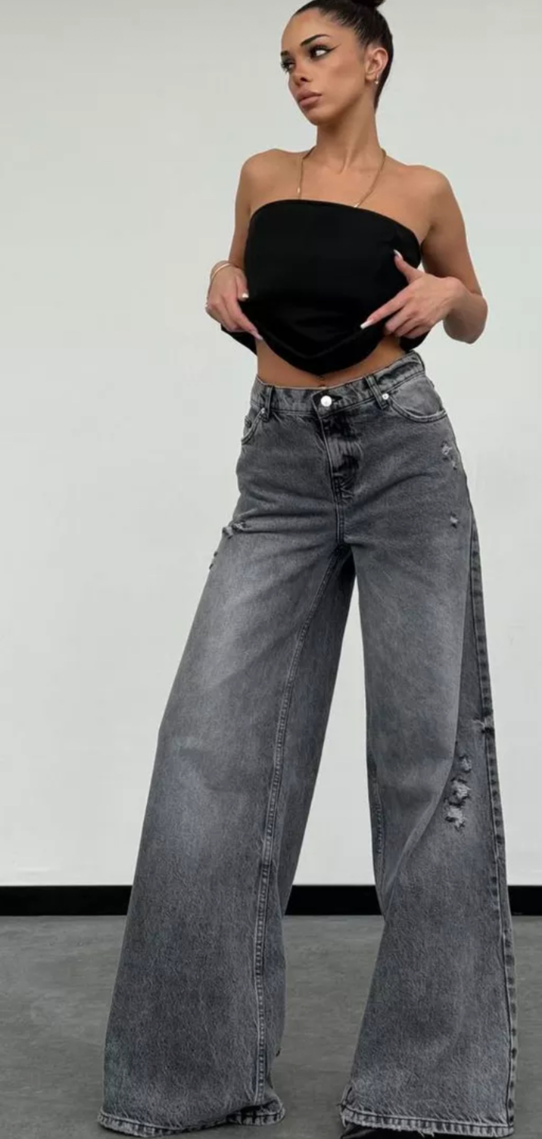 Дънки “Urban Edge” dark с висока талия и накъсани крачоли