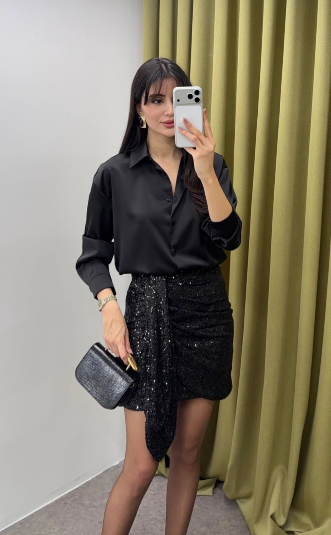 Midnight Satin Shirt Black - сатенена риза