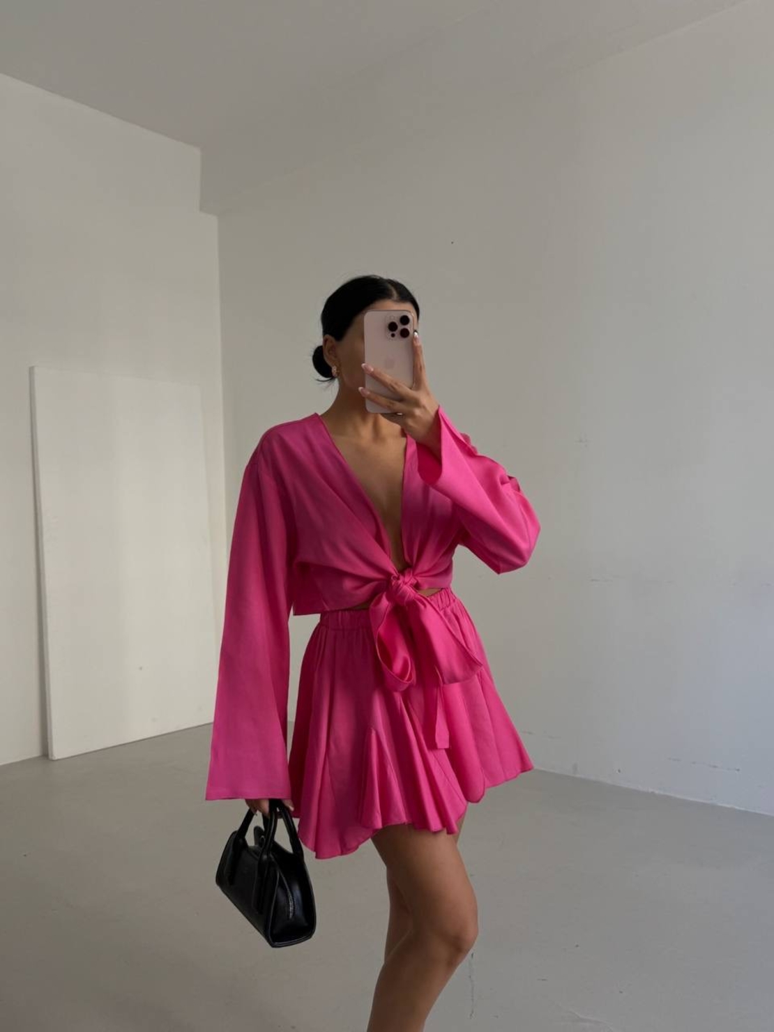 FASHION BLOOM Комплект от пола и риза с панделка Pink