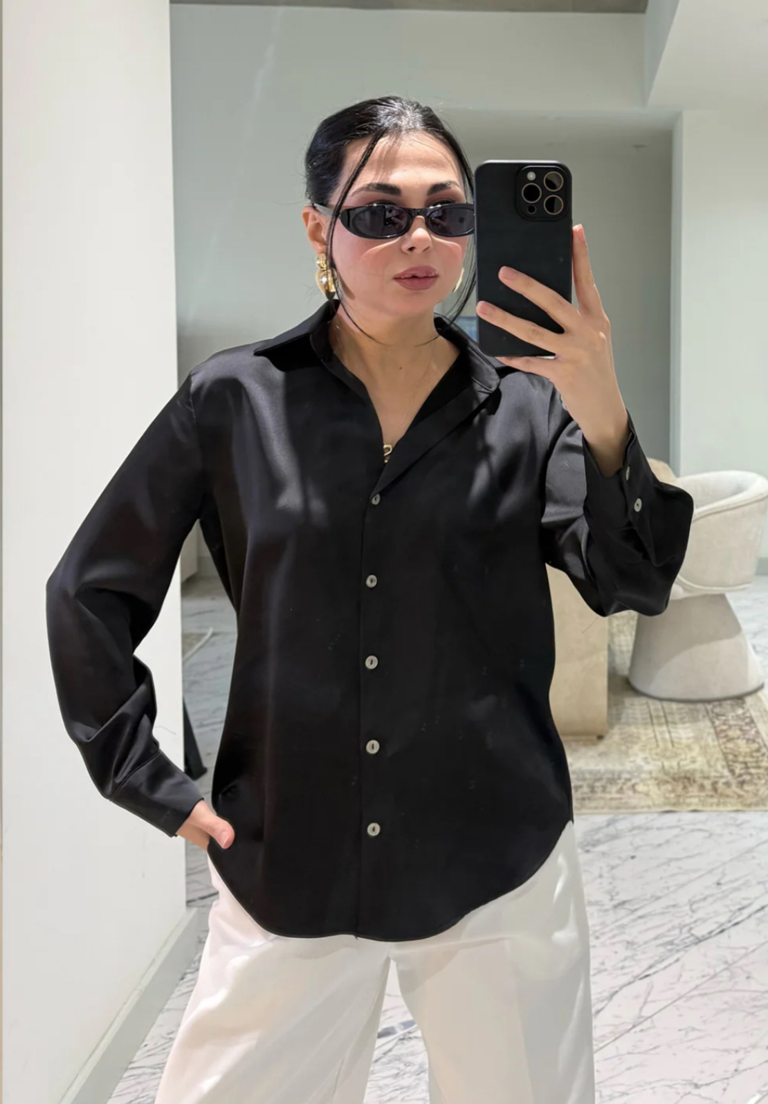 Midnight Satin Shirt Black - сатенена риза