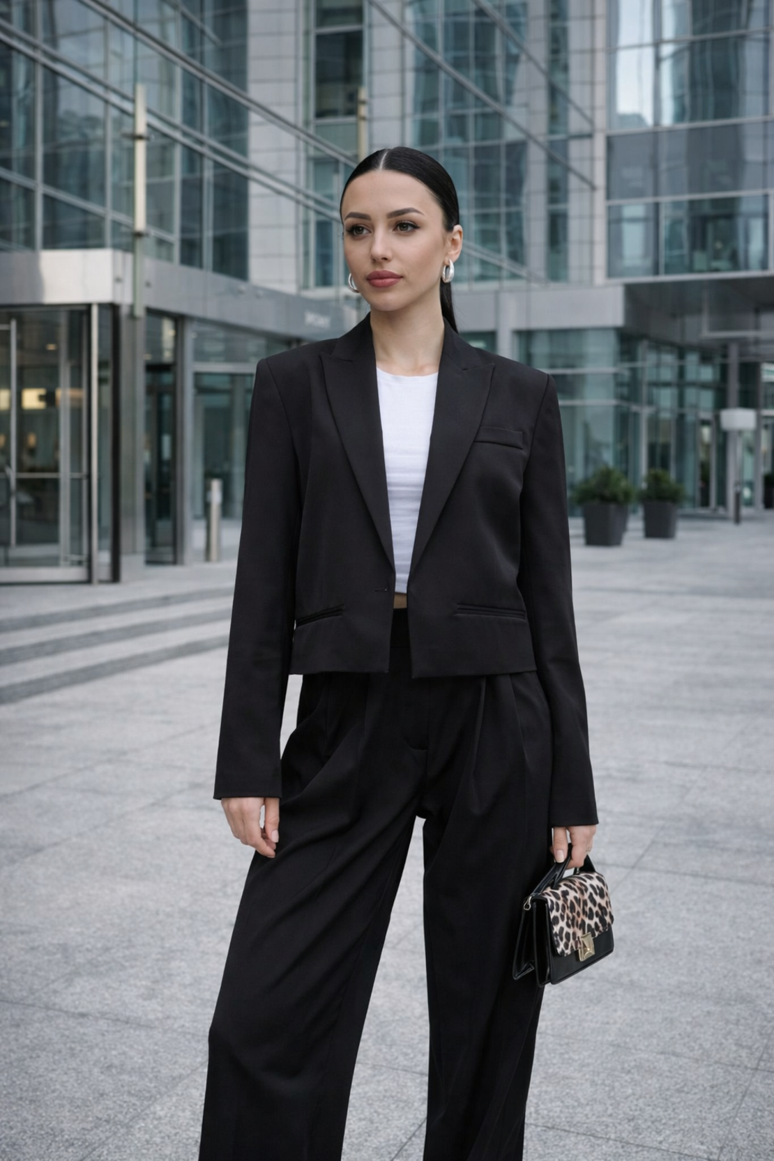 Bold Femme Black – Костюм с късо сако и класически панталон