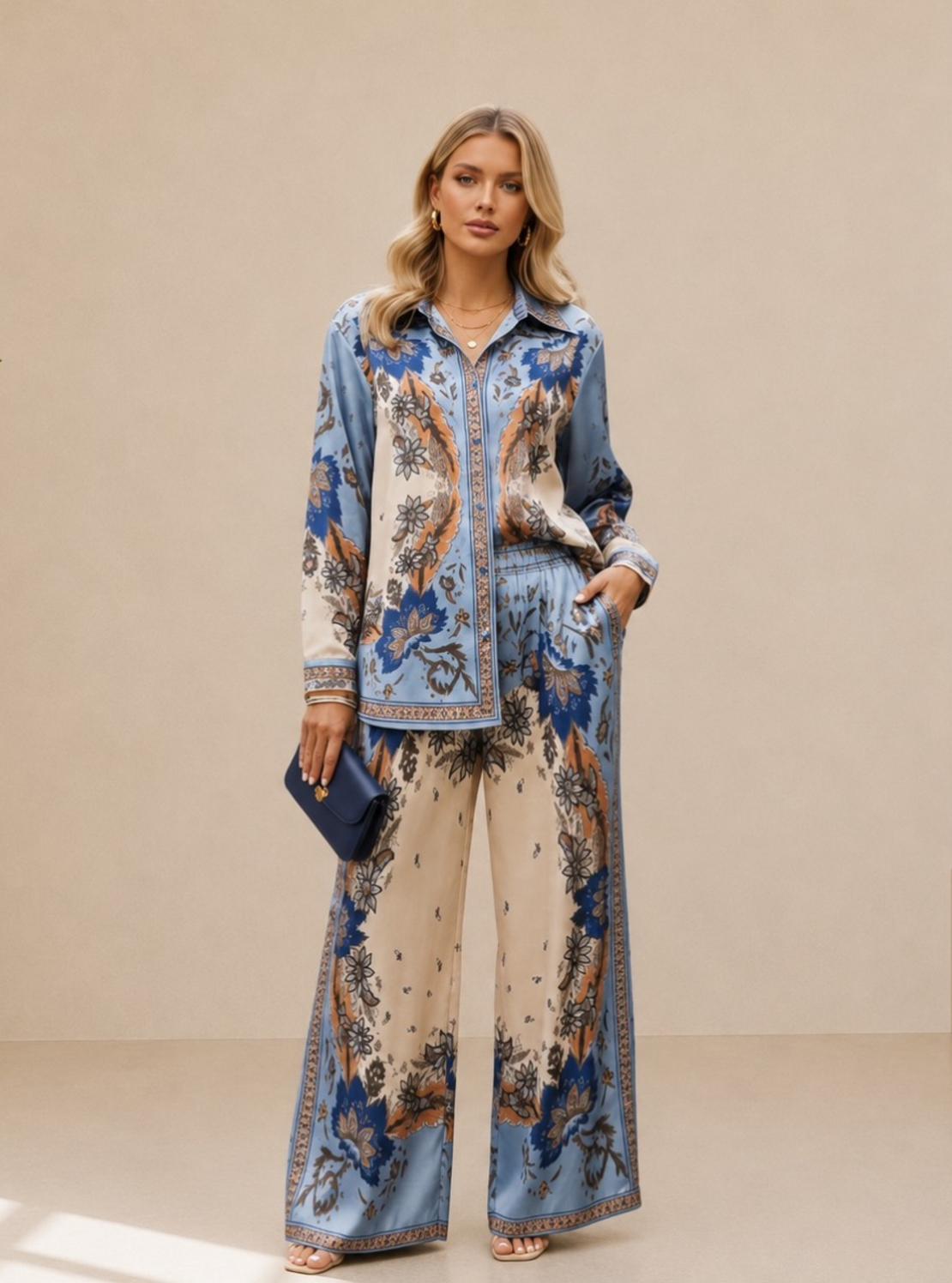 “ Blue Ornament “ Premium Satin Set  – модел на Zimmermann