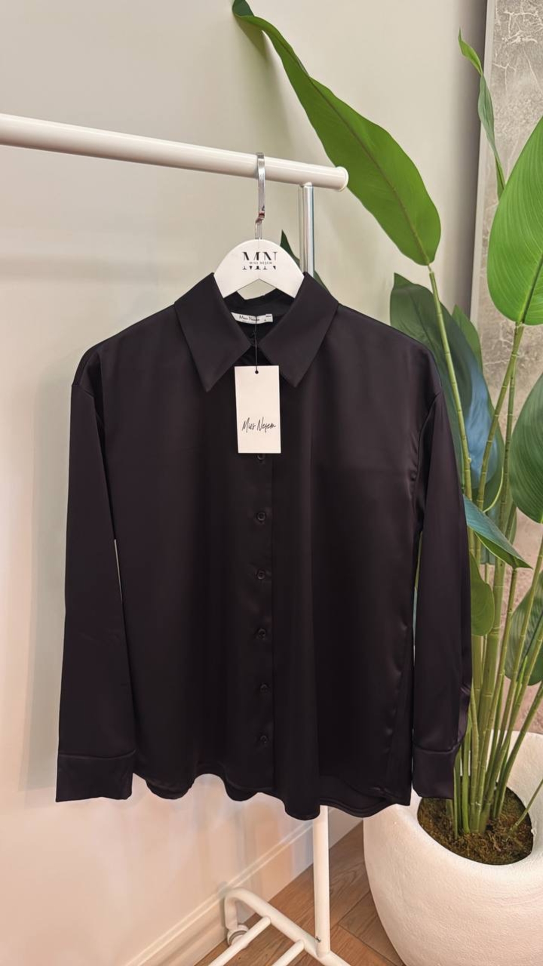 Midnight Satin Shirt Black - сатенена риза