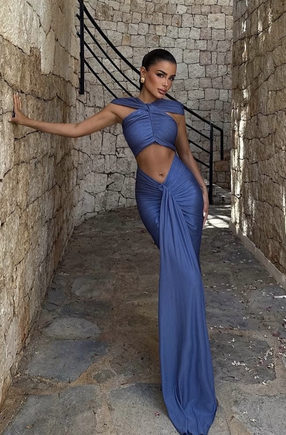 “Sculpt Glam Dress” blue - Дълга рокля