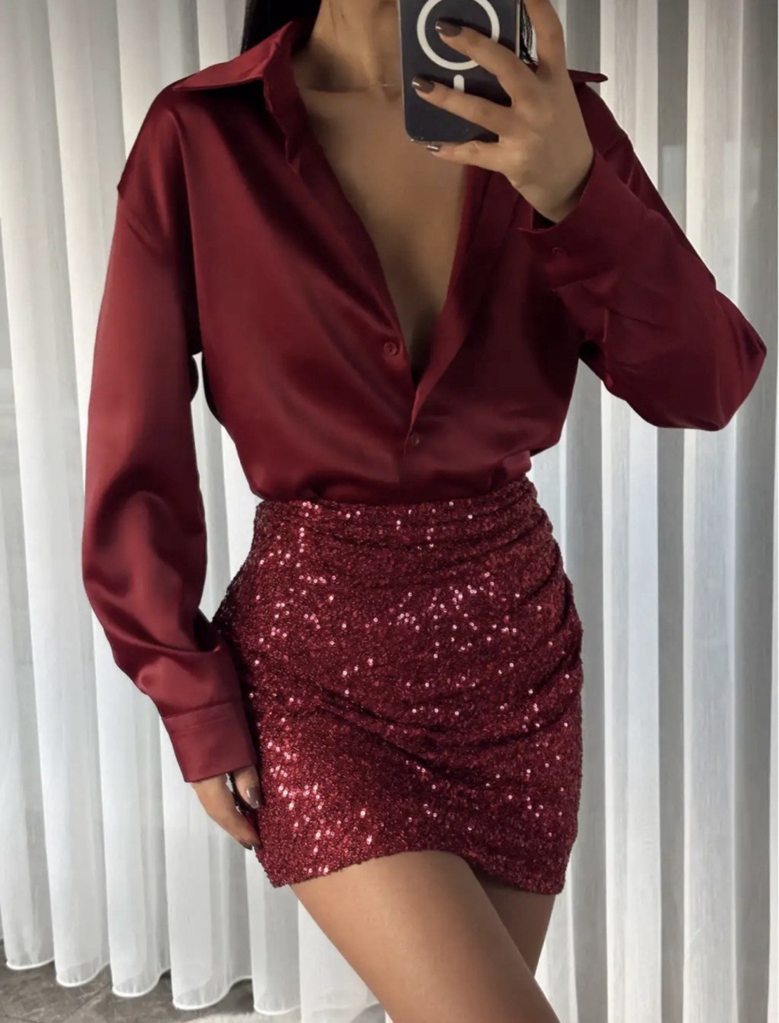 Къса блестяща пола Glam Bordo