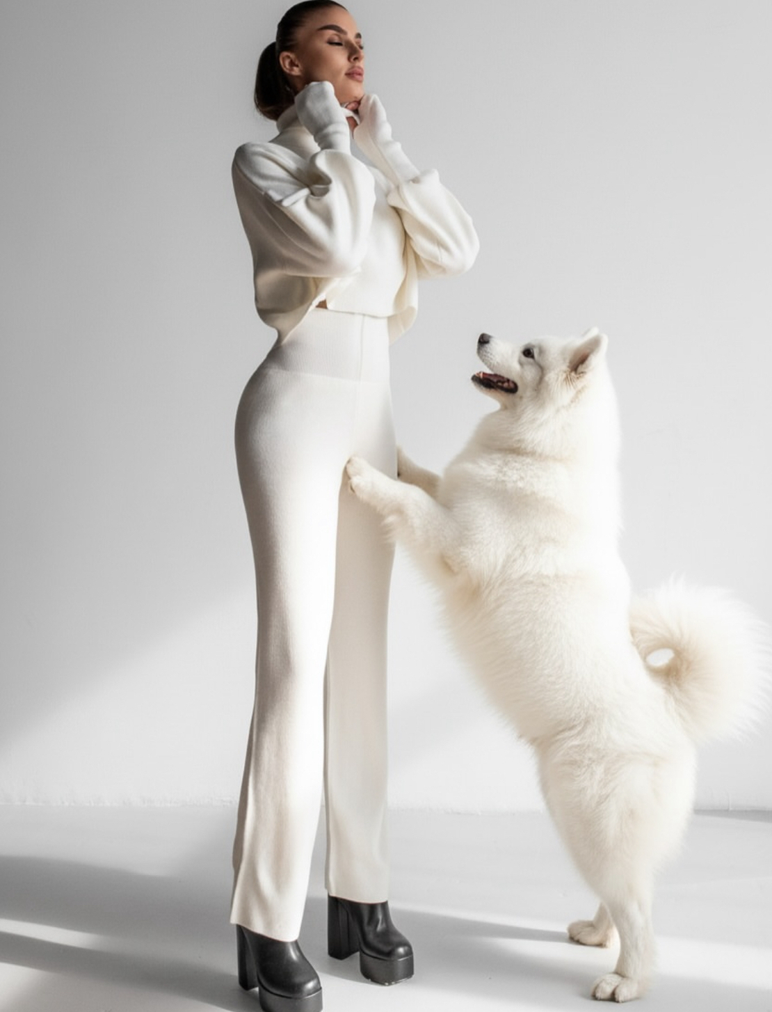 Cozy Elegance Set Ekru - плетен комплект с пуловер и панталон