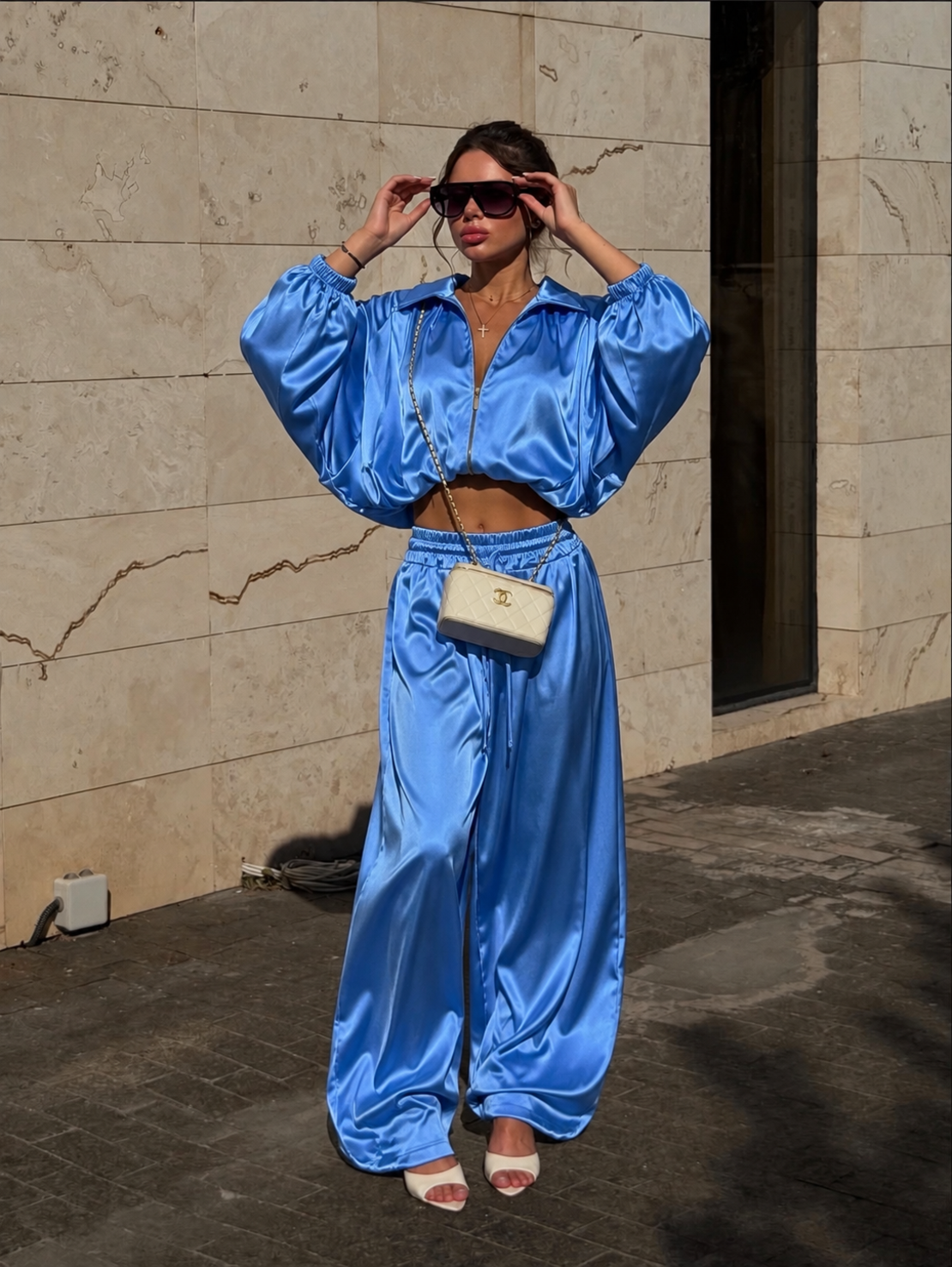 “  LUXE SATIN “ blue – Дамски сатенен комплект 2 части