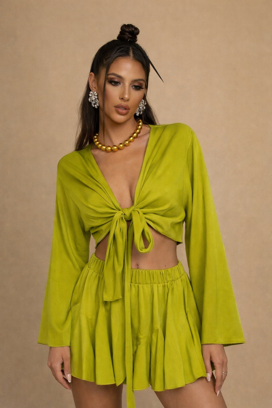 FASHION BLOOM Комплект от пола и риза с панделка green