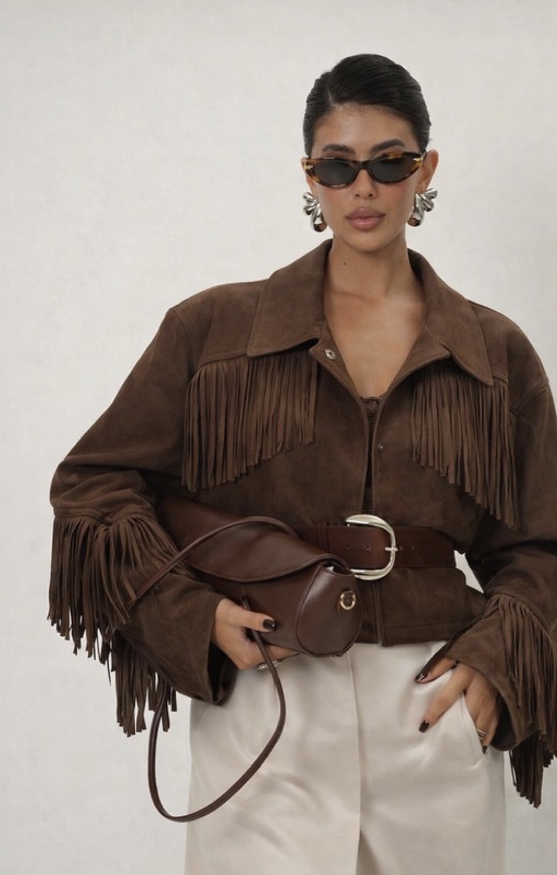 “ Western Chic” Brown - Велурено яке с ресни