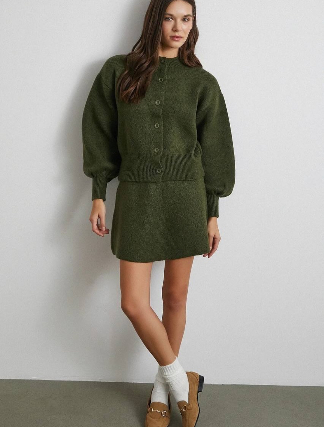 Winter Muse green – плетен комплект жилетка и пола