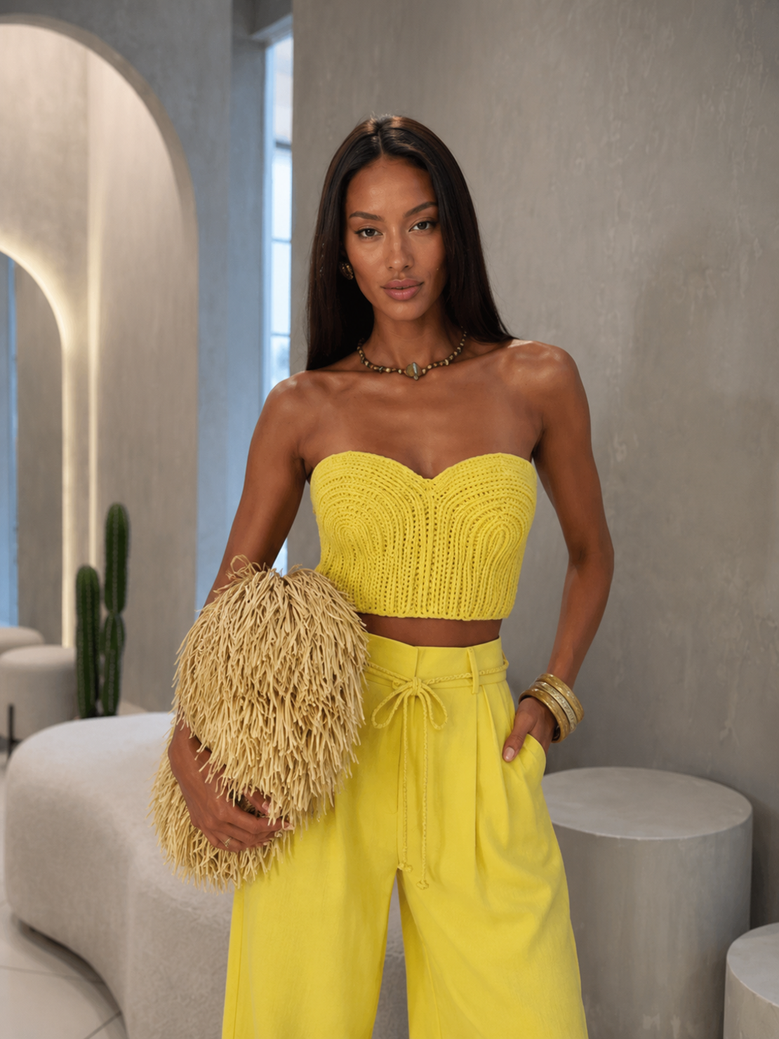 “ Limoncello” yellow – Комплект с плетен бюстие и широк панталон
