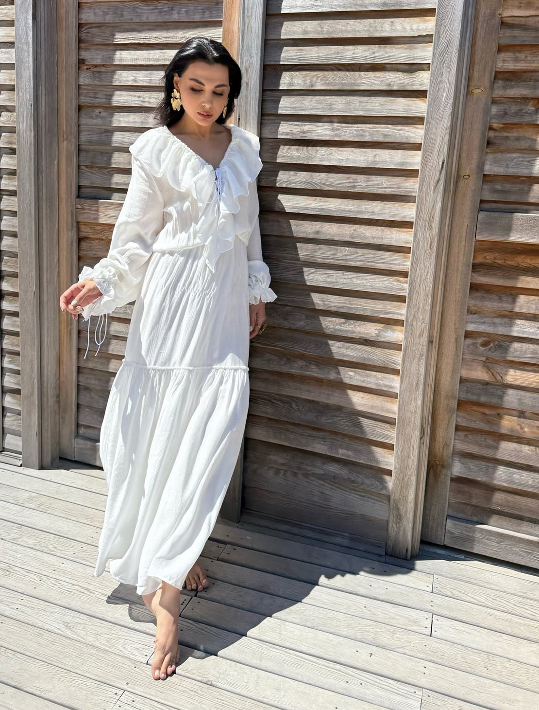 Дълга Риза-Рокля “Breeze Tie” white