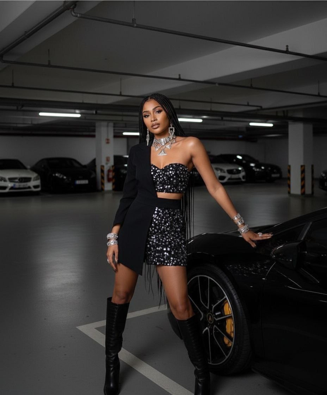 Black Glam Set – топ, къс панталон и блейзър