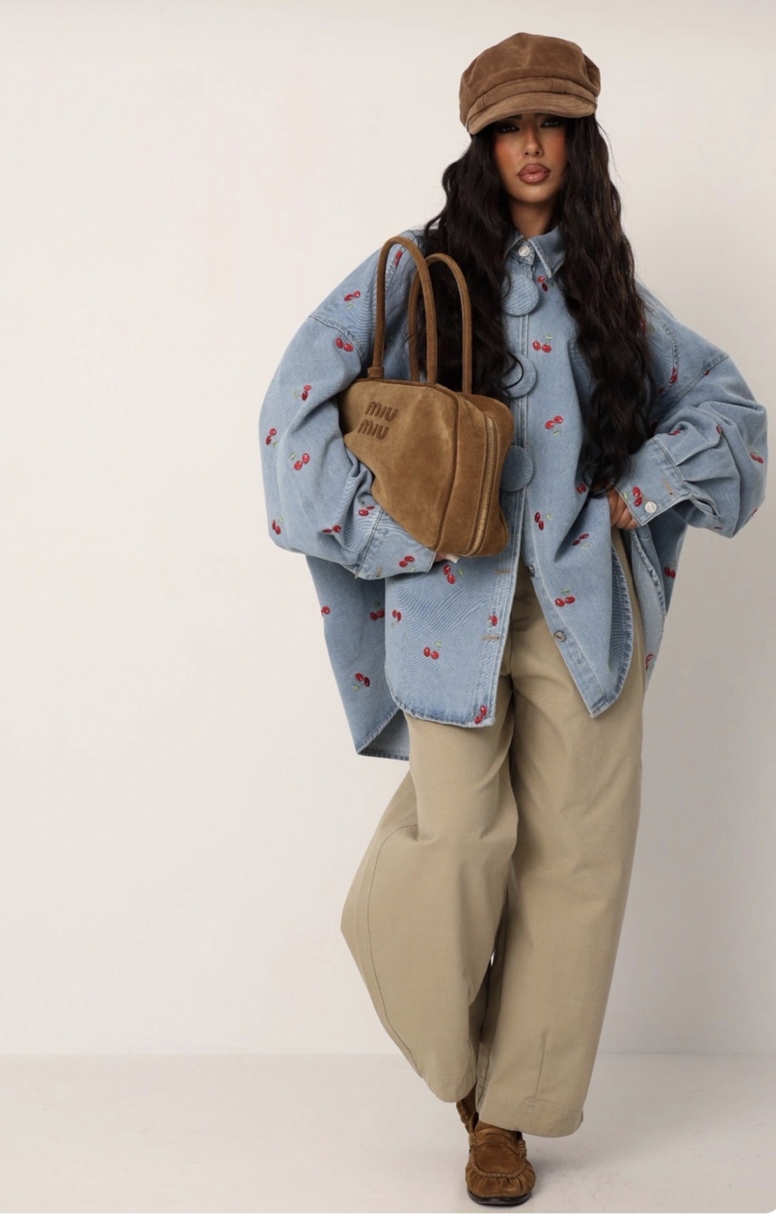 “ Cherry Denim “ blue - Дамско дънково яке с черешки