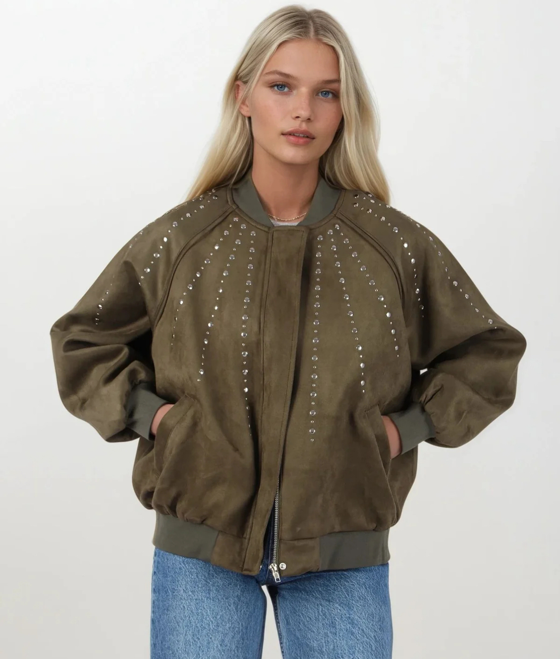 Bomber Chic  Green – яке/бомбър от набук с кабзи