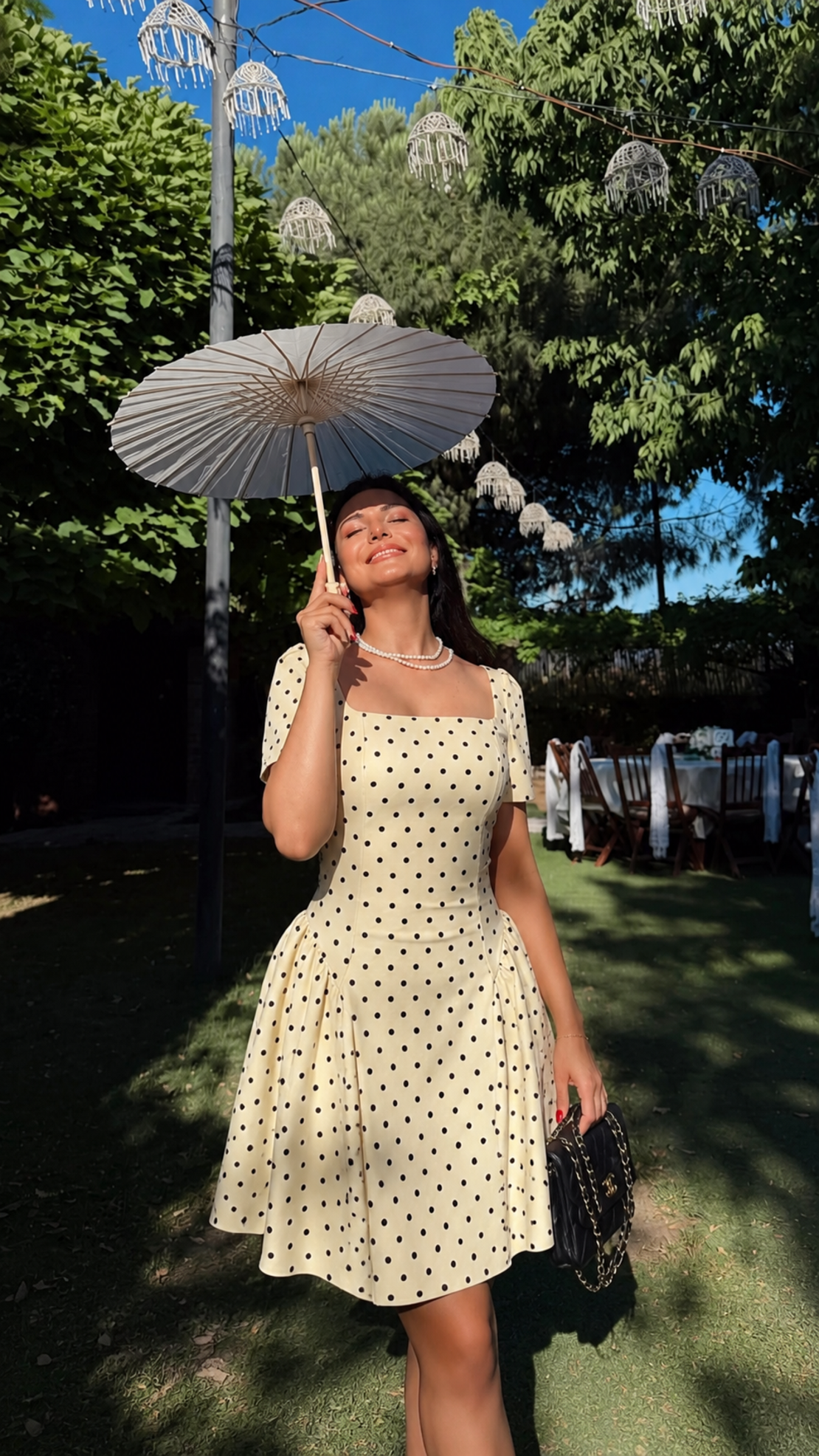 “Polka Grace” yellow - Рокля с връзки на гърба