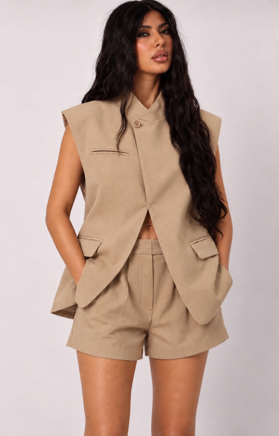 “ Elegance “ taupe  – Ленен елек с асиметрична кройка