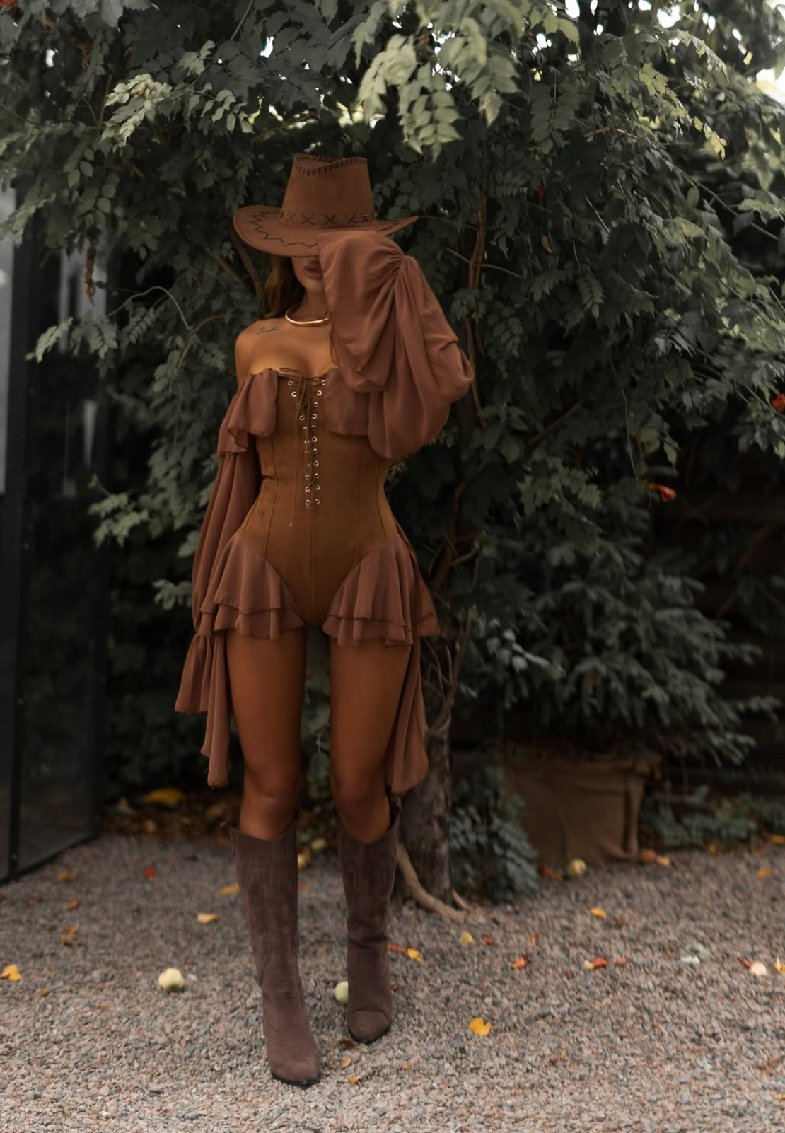 “ Western Chic “ brown - гащеризон с корсет и волани