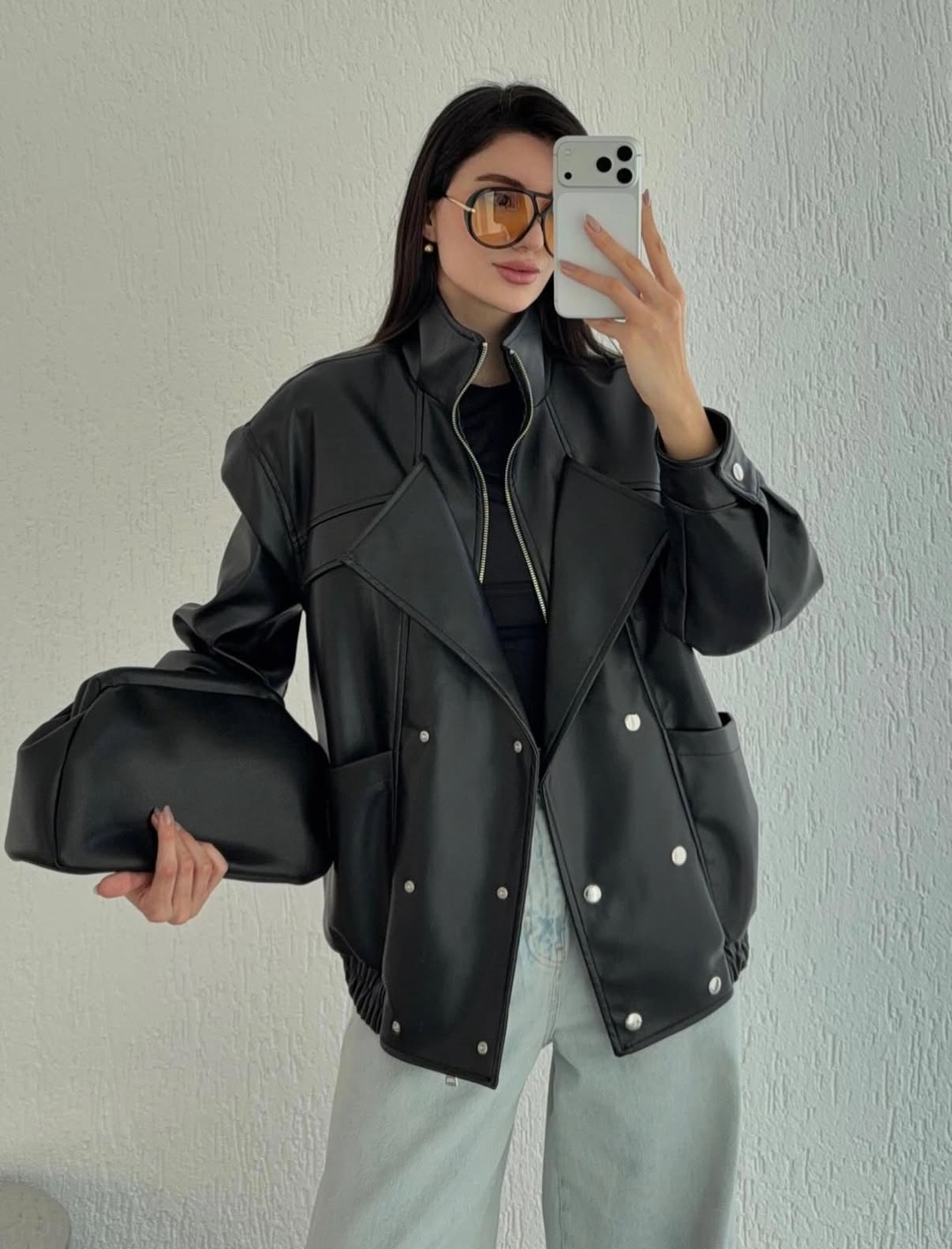 “URBAN EDGE “black – широко издължено кожено яке