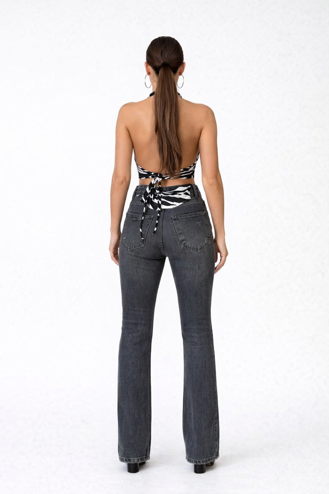 Midnight Flare Jeans - Тъмно сиви дънки с висока талия