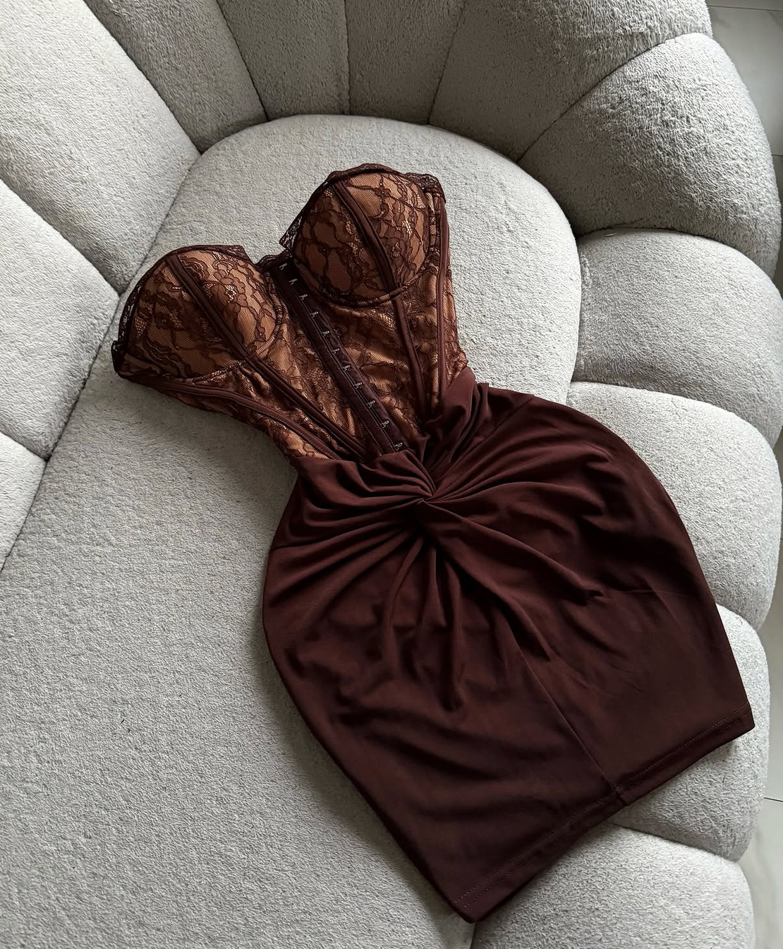 “ Lace Corset Mini Dress “ brown