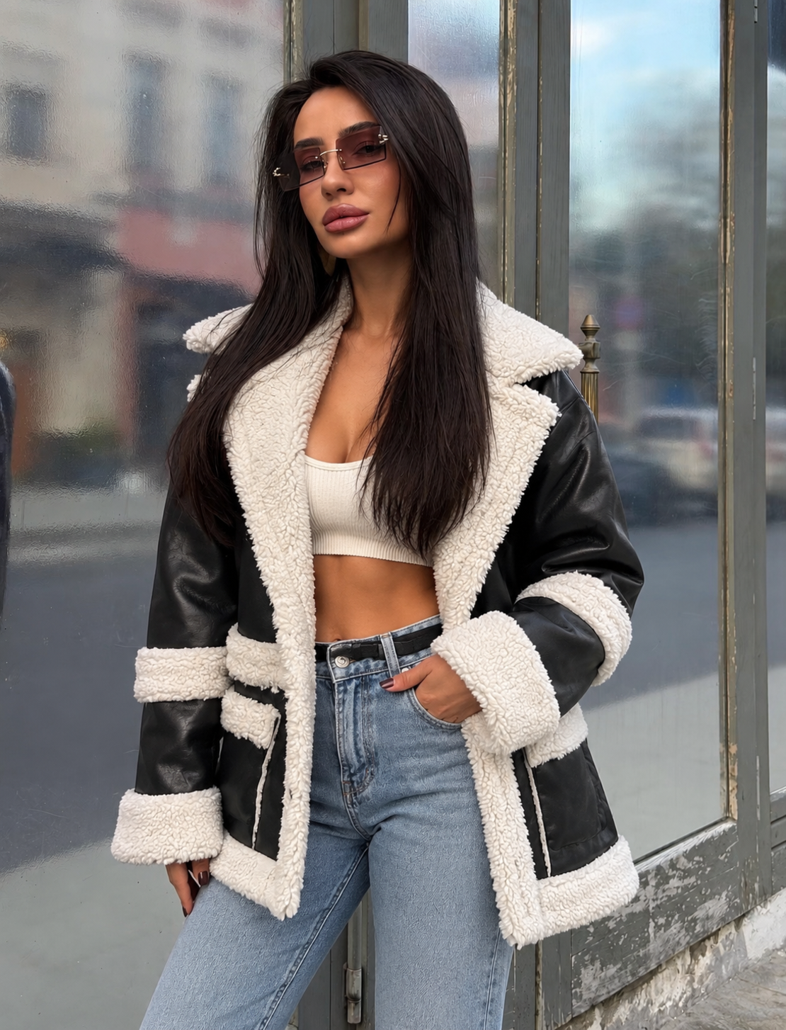 “ KarakuLuxe “ white -  издължено кожено яке