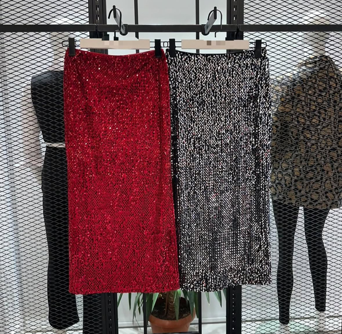 “Glam Shine Maxi Skirt”  red – Елегантна пайетена пола