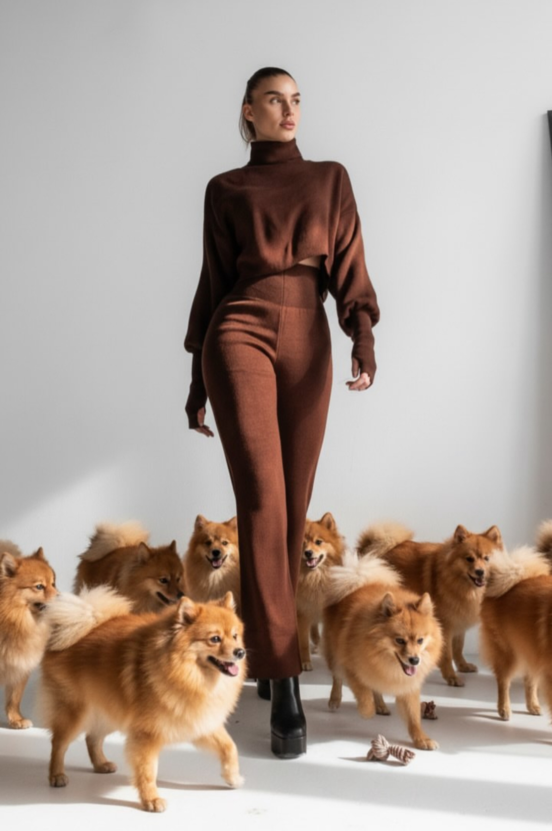 Mocha Cozy Elegance Set - плетен комплект с пуловер и панталон