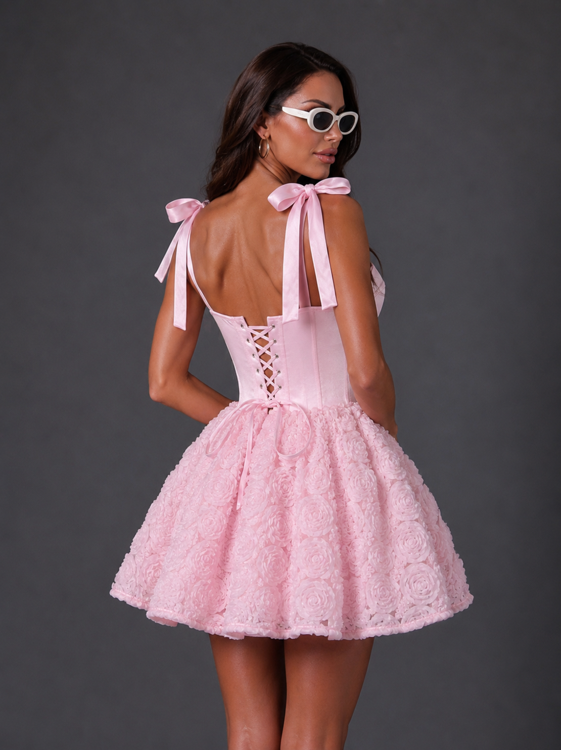 “Blanche” pink – 3D Floral Corset Dress