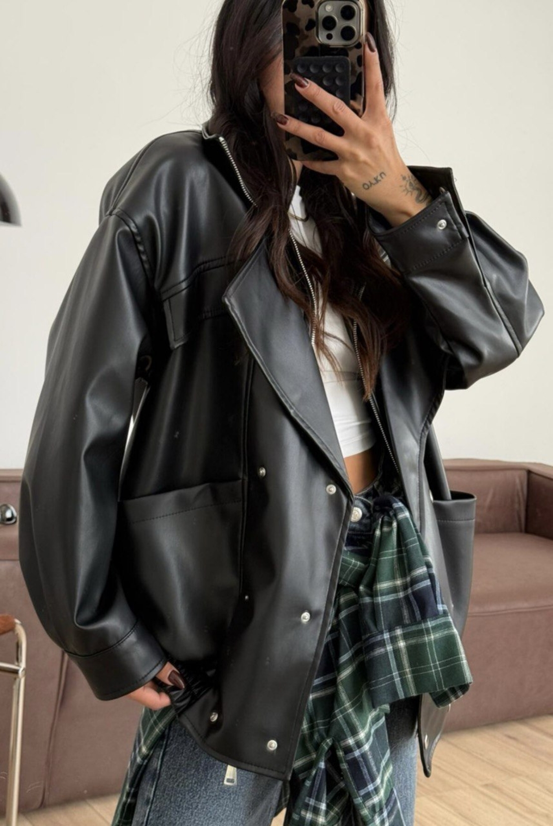 “URBAN EDGE “black – широко издължено кожено яке