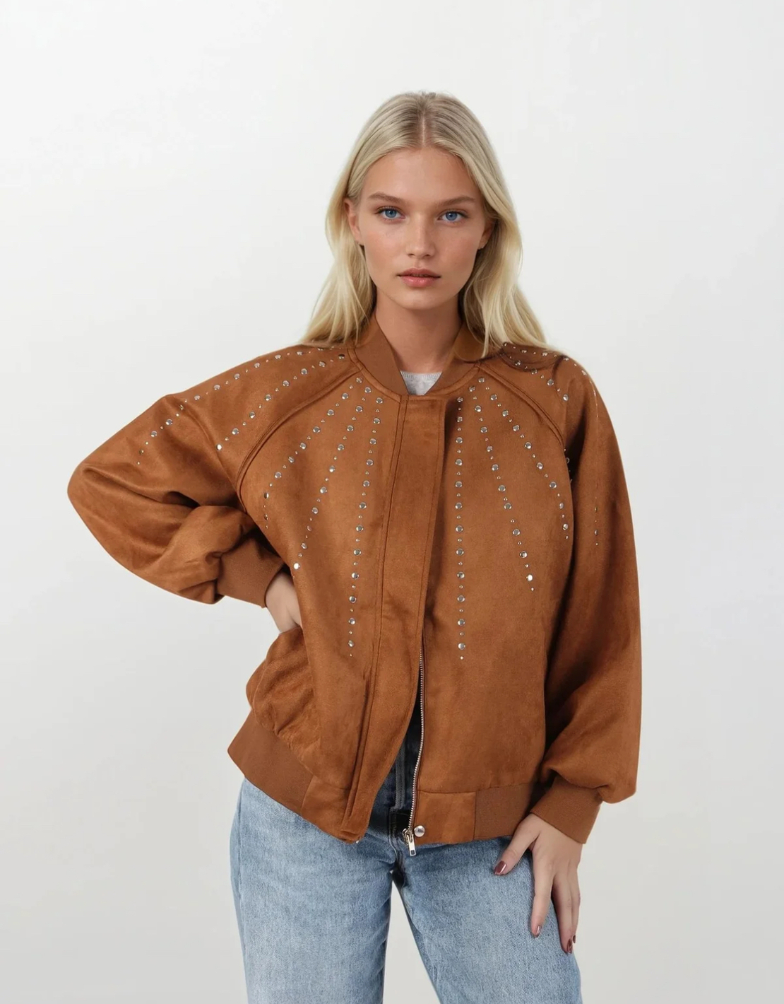 Bomber Chic Brown - яке/бомбър от набук с кабзи