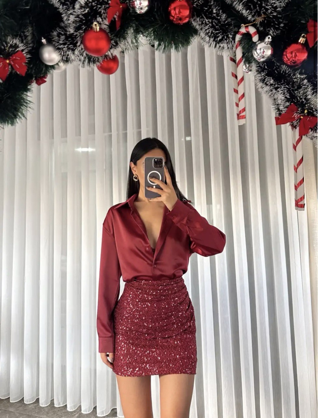 Къса блестяща пола Glam Bordo