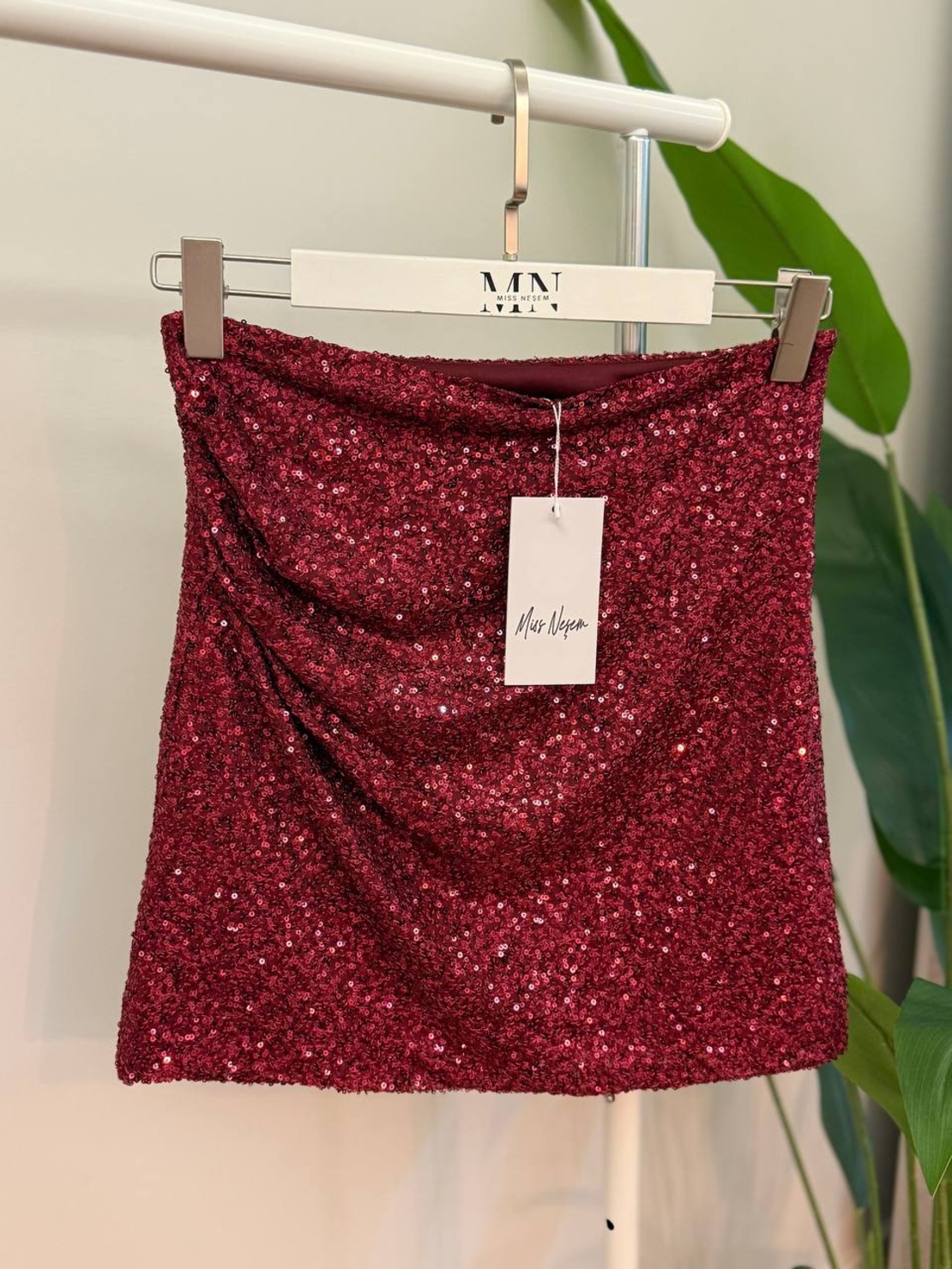 Къса блестяща пола Glam Bordo