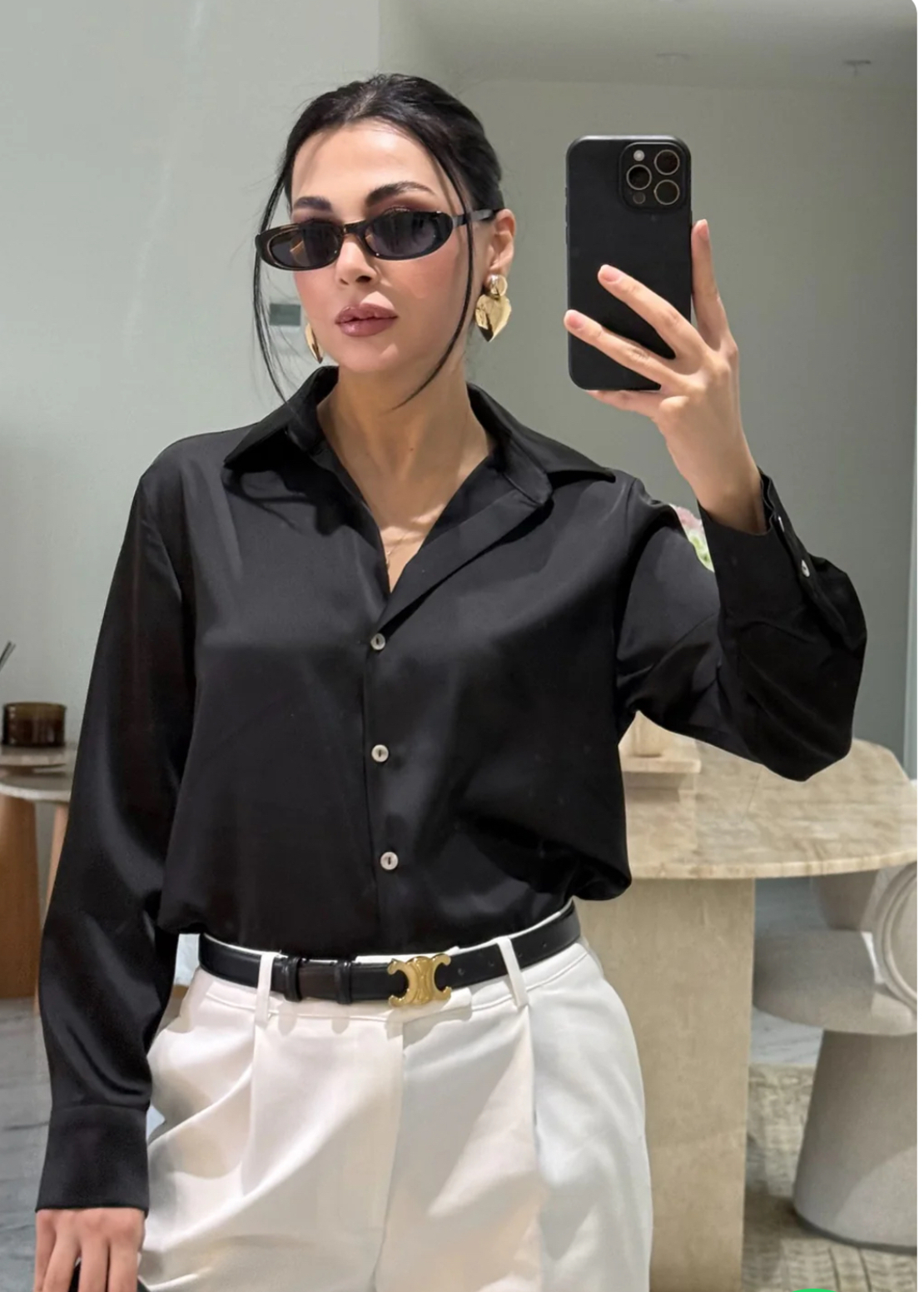 Midnight Satin Shirt Black - сатенена риза