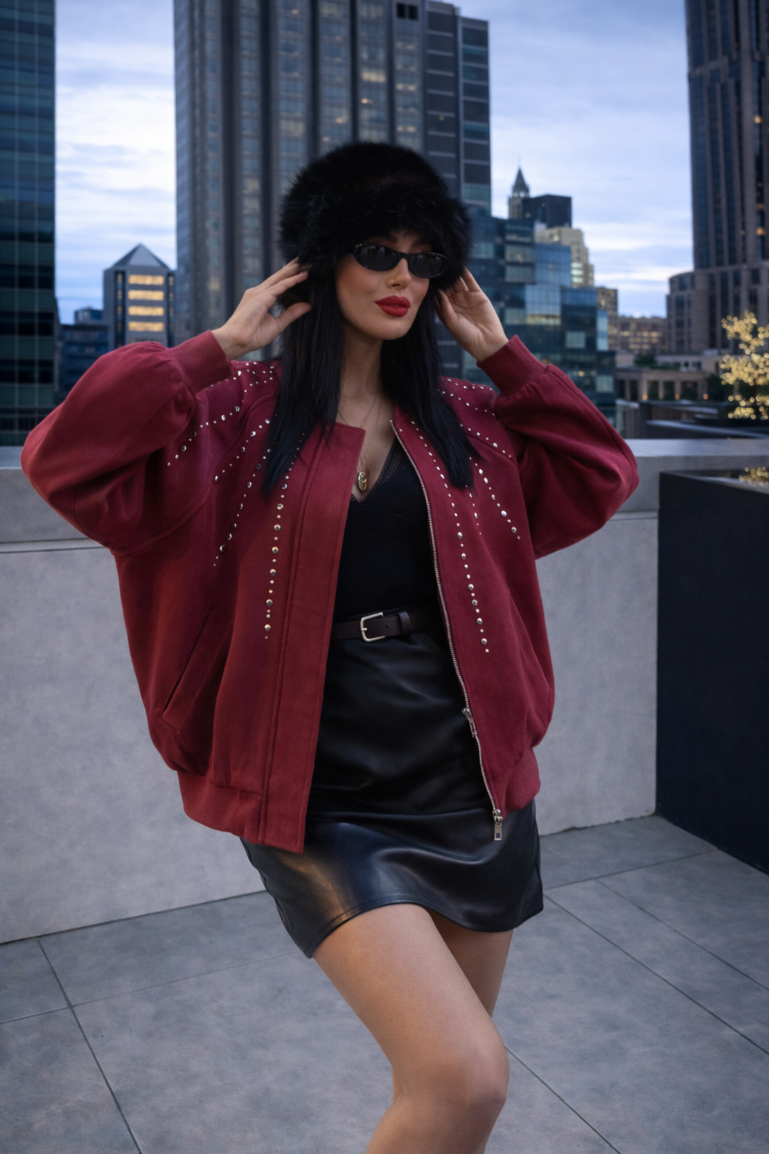 Bomber Chic Bordo– яке/бомбър от набук с кабзи