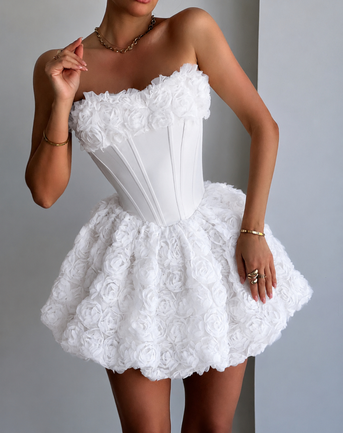 “ Angel Rosé Bloom Corset” Dress - Бяла рокля
