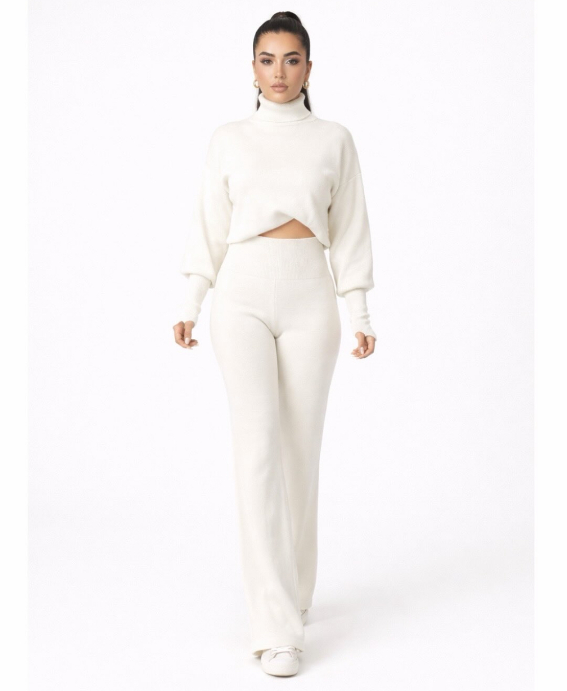 Cozy Elegance Set Ekru - плетен комплект с пуловер и панталон