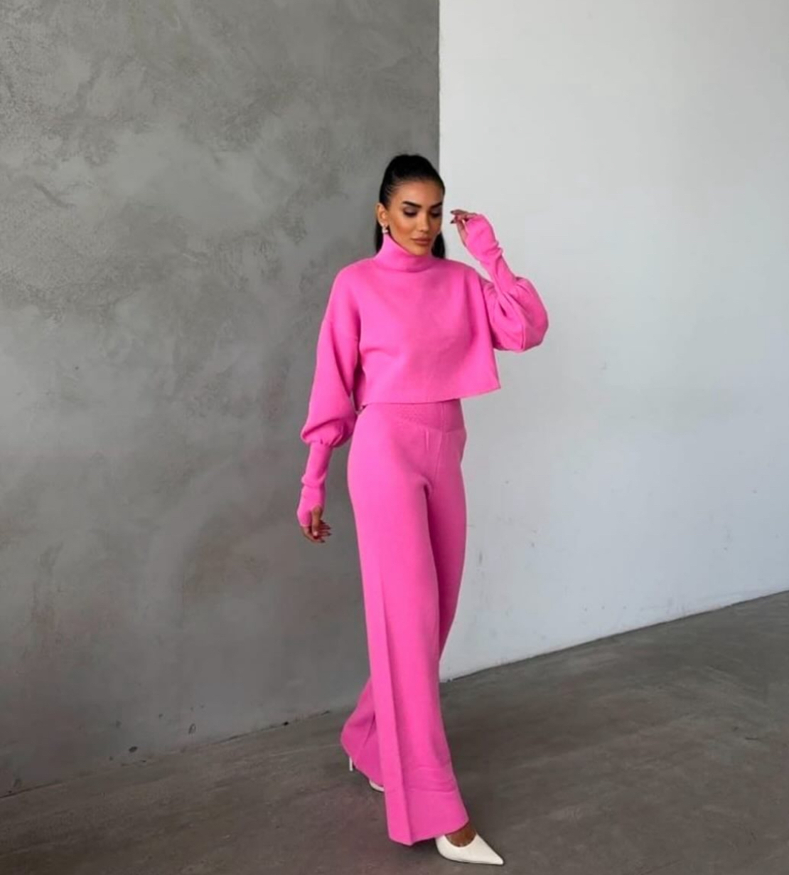 Cozy Elegance Set Pink - плетен комплект с пуловер и панталон