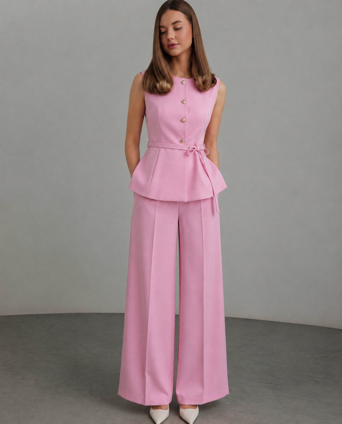 “ Pink Elegance “ елек с колан и широк панталон