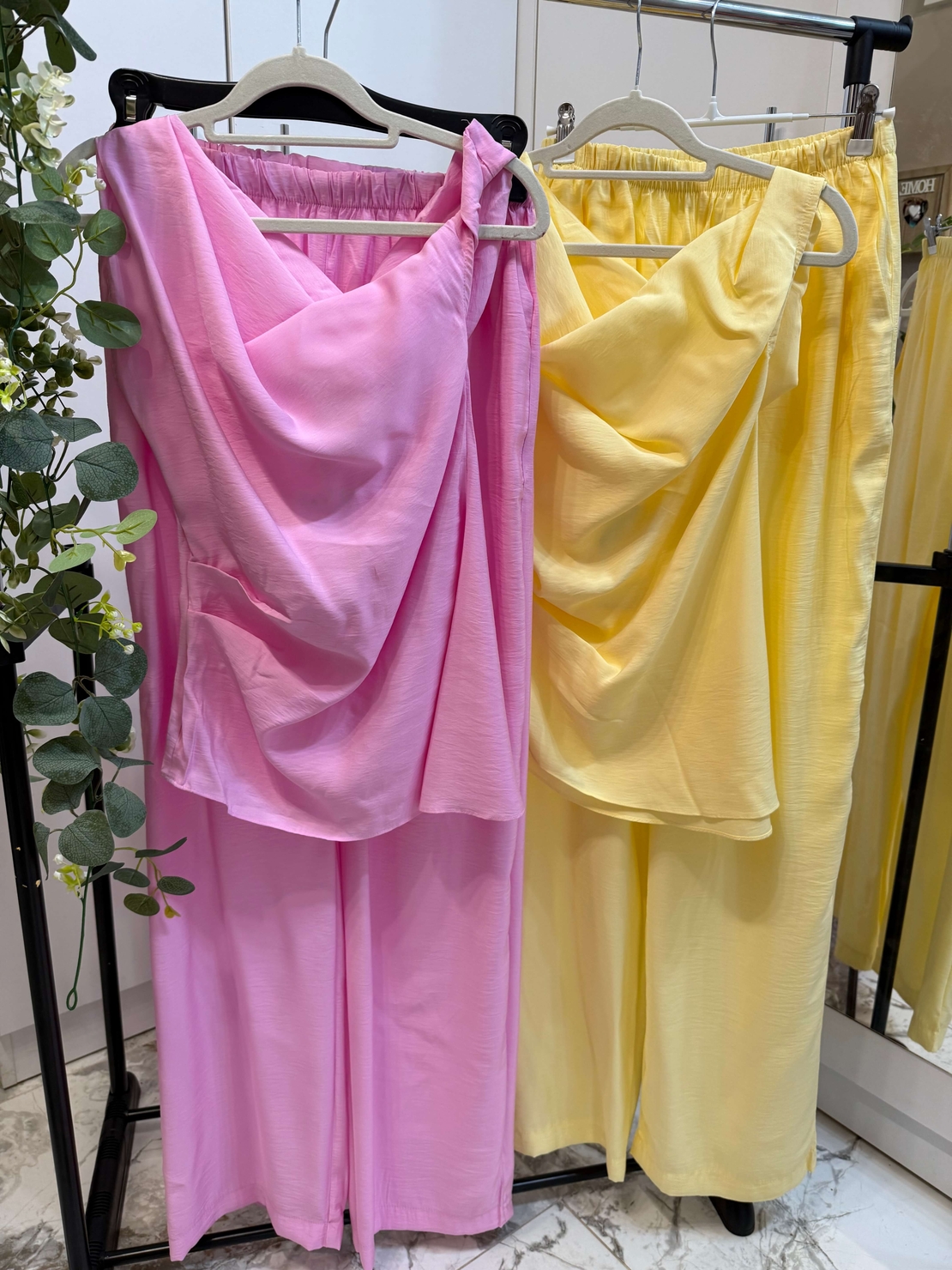 Relax Chic Set Pink – Панталон с ластик и издължен топ с паднало рамо