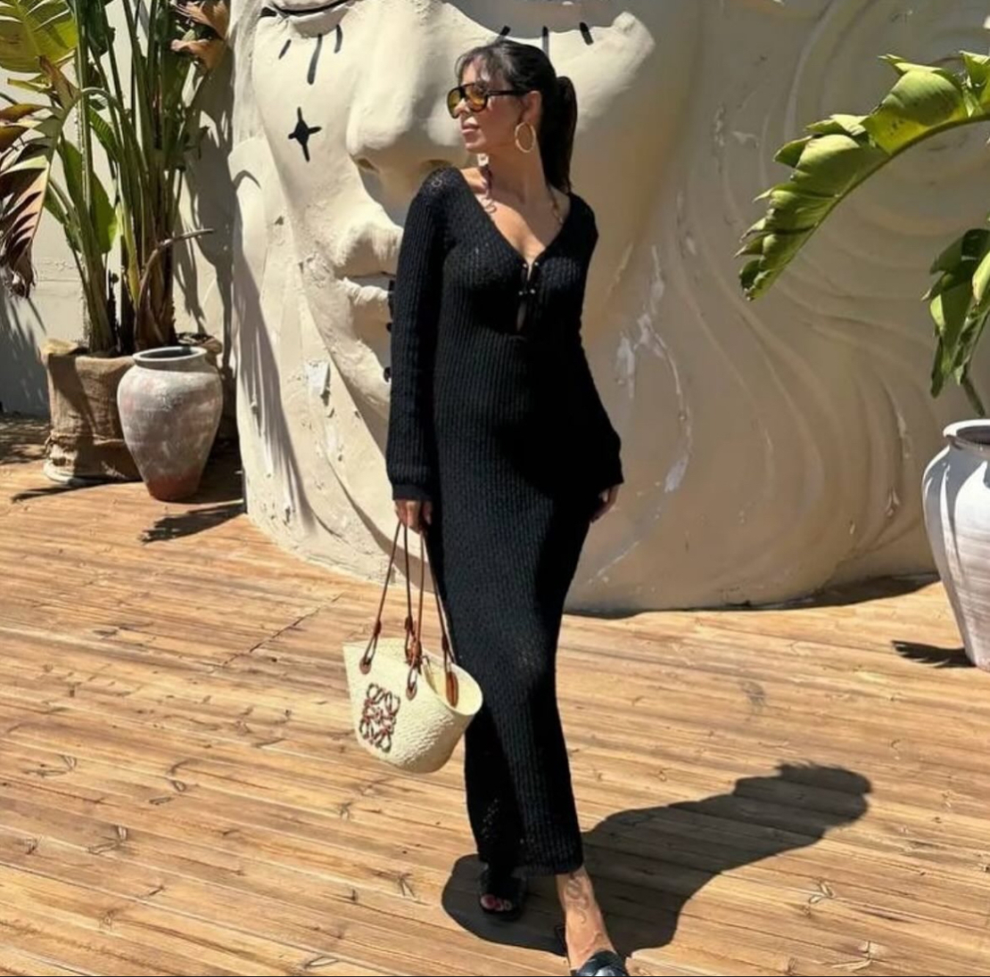 Oceana Backless – дълга плажна рокля с дълъг ръкав black