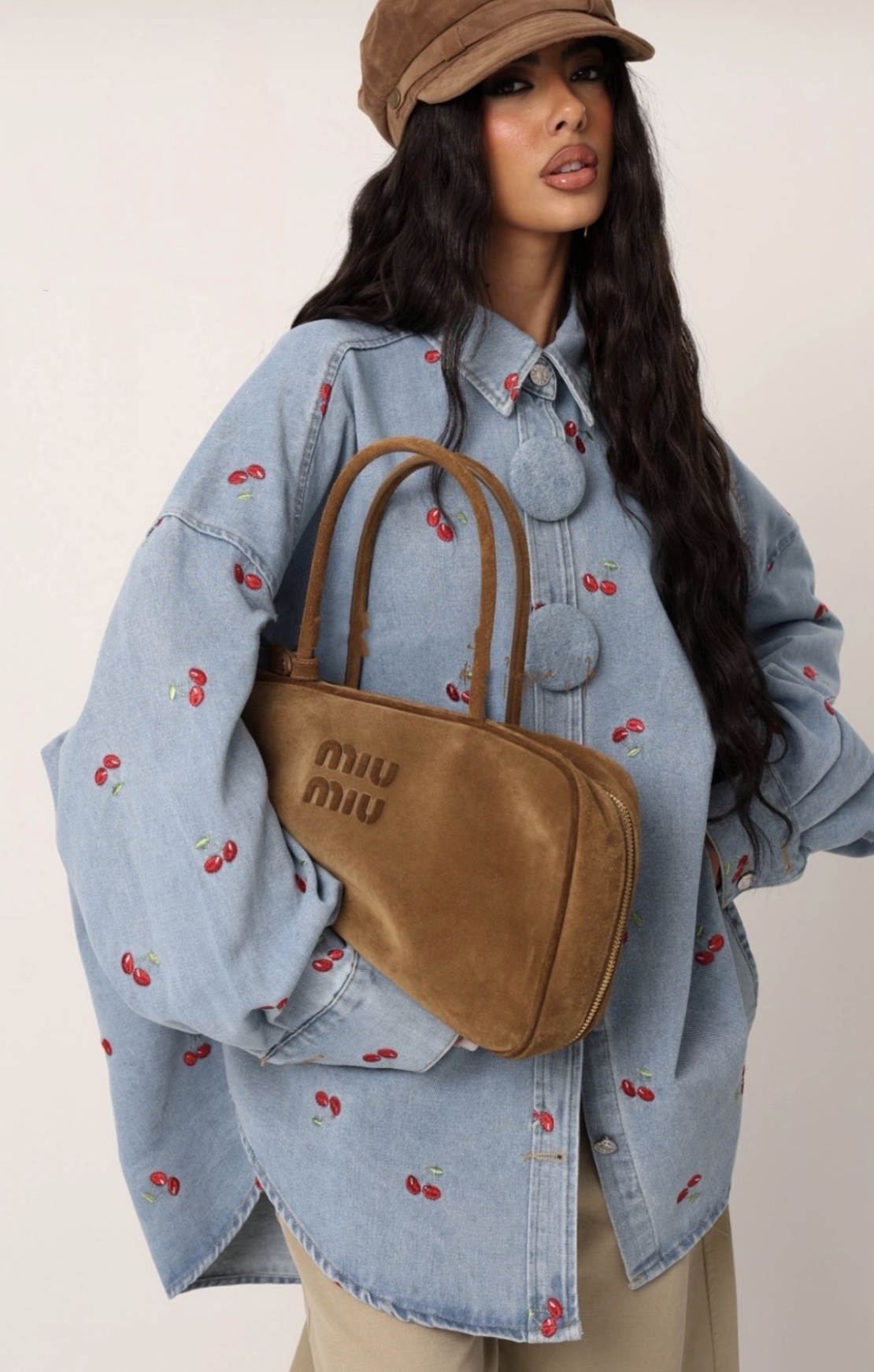 “ Cherry Denim “ blue - Дамско дънково яке с черешки