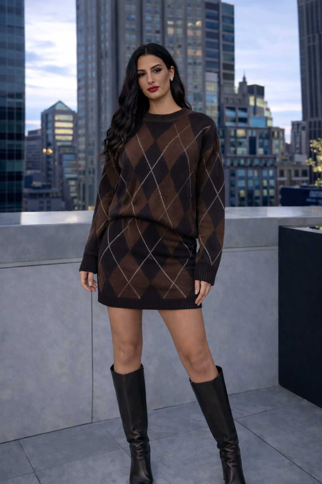 Urban Argyle  brown – вълнен комплект пуловер и пола