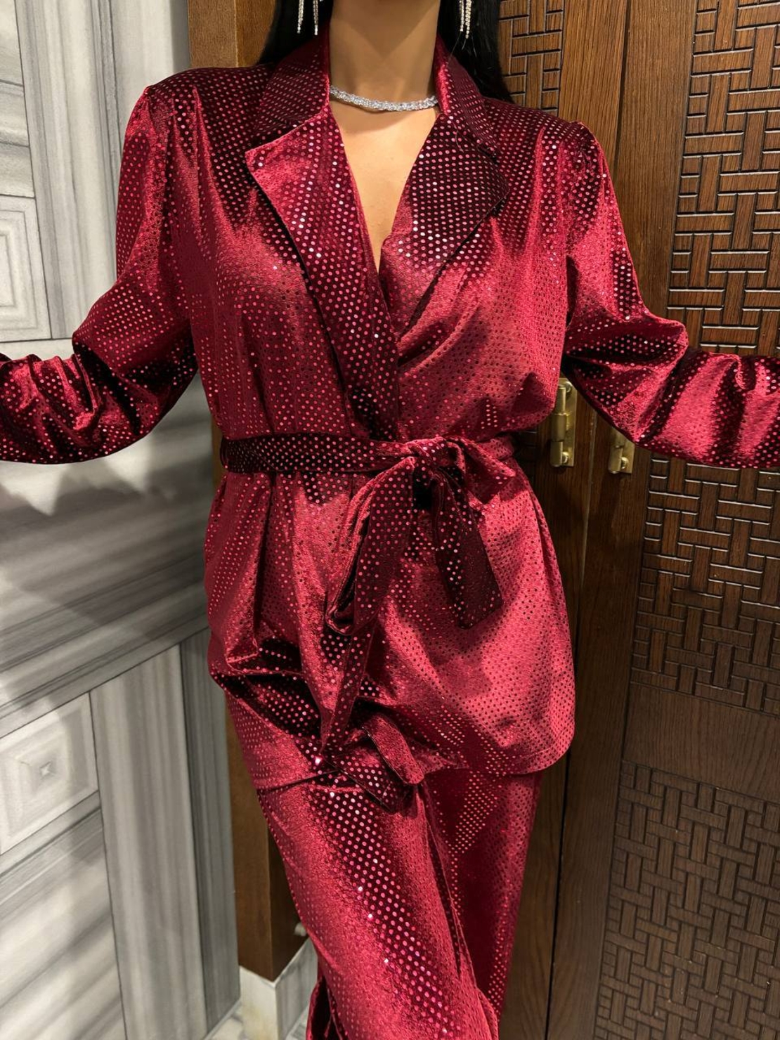 “Shine Party Suit” red – Елегантен костюм с пайети