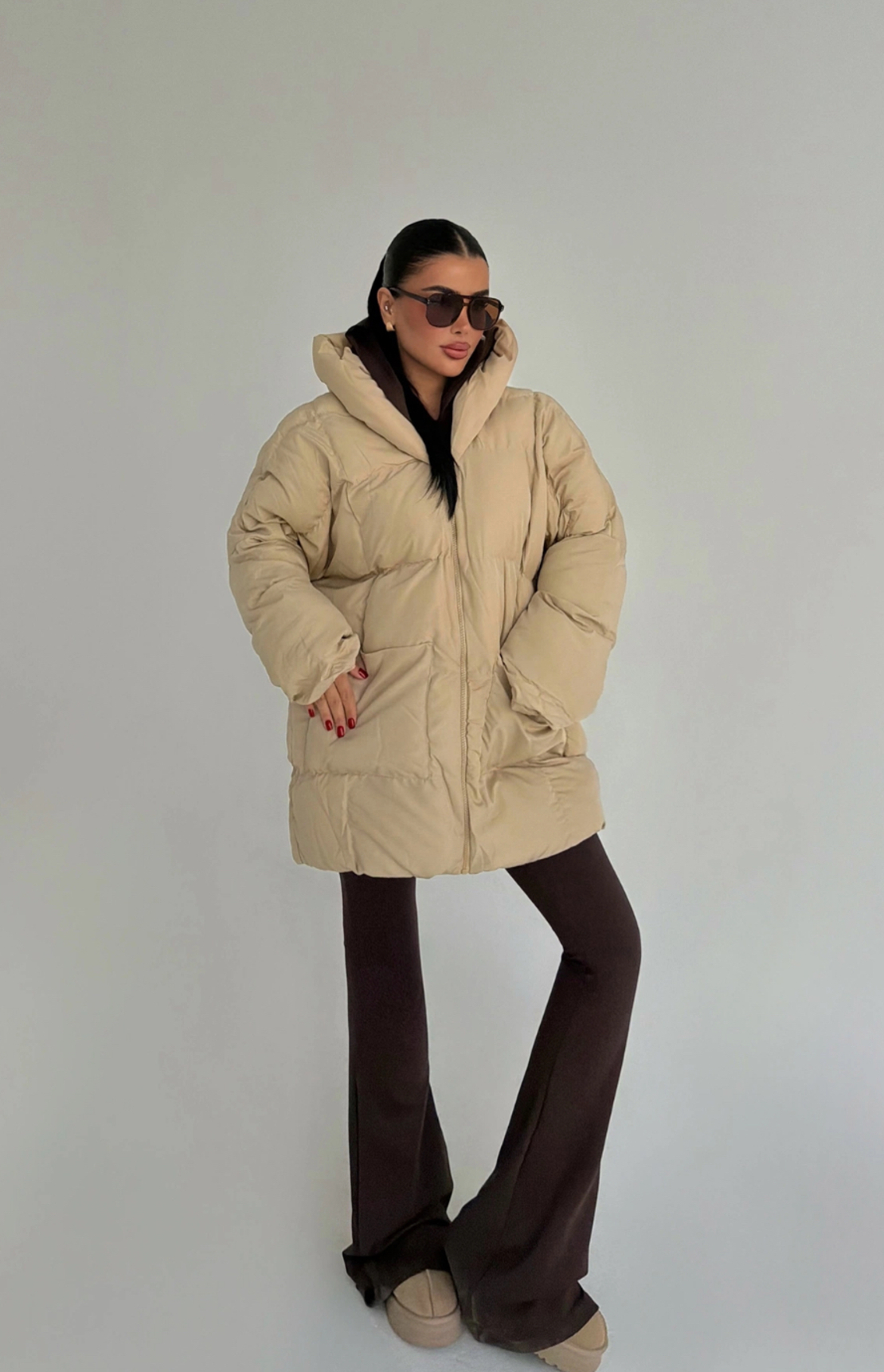Soft Beige Puff – Бежаво миди яке тип пухенка Oversize